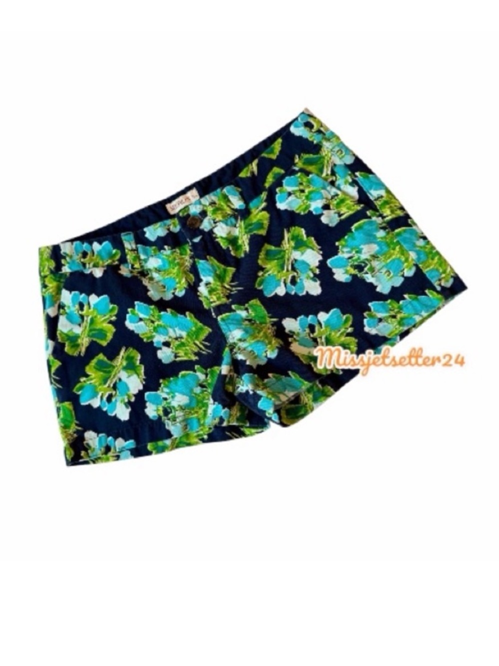 MERONA Navy Blue Green Floral SHORTS Size 8 Spring Summer EUC Preppy